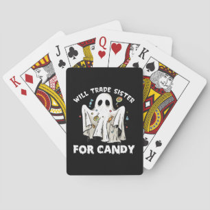 will trade sister for candy cute halloween ghost playing cards