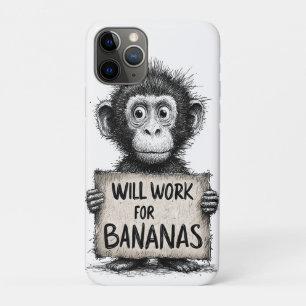 Will Work for Bananas - Humorous Monkey Sketch Case-Mate iPhone Case