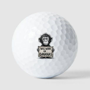 Will Work for Bananas - Humorous Monkey Sketch Golf Balls
