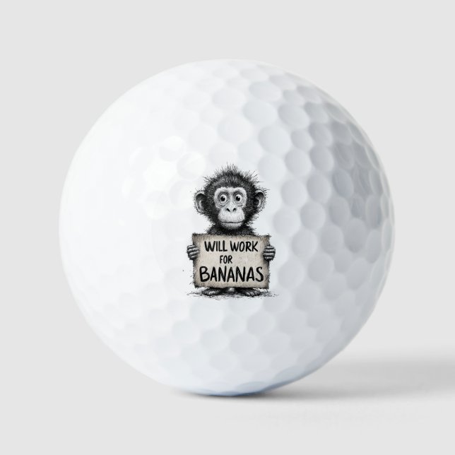 Will Work for Bananas - Humorous Monkey Sketch Golf Balls (Front)