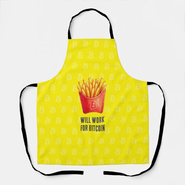 Will Work For Bitcoin (Yellow) Apron (Front)