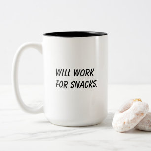 'Will Work For Snacks' Funny Coworker Gift  Two-Tone Coffee Mug