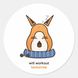 Will Workout Tomorrow Funny Fox Gym Humour Classic Round Sticker