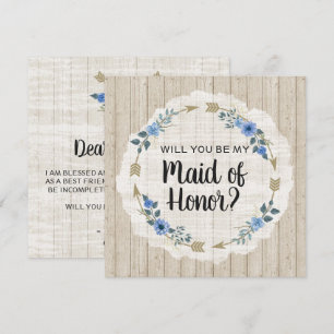 Will You Be Maid of Honour Rustic Boho Arrows Invitation