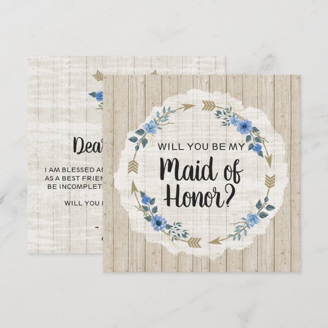 Will You Be Maid of Honour Rustic Boho Arrows Invitation (Front/Back)