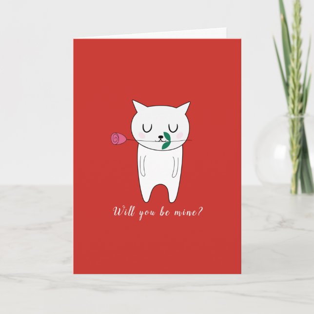 Will You be Mine Cute Cat Proposal Valentine Holiday Card (Front)