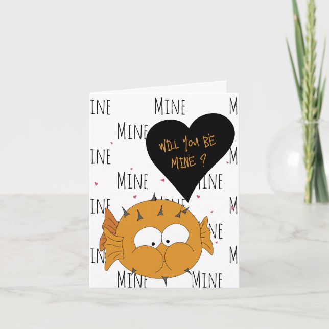 Will You Be Mine? PufferFish Love + Valentine Card (Front)