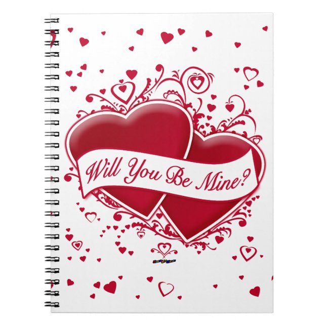 Will You Be Mine? Red Hearts Spiral Notebook (Front)