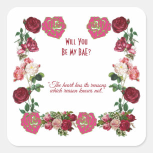 Will You Be My BAE Rustic Roses Vintage Valentine  Square Sticker