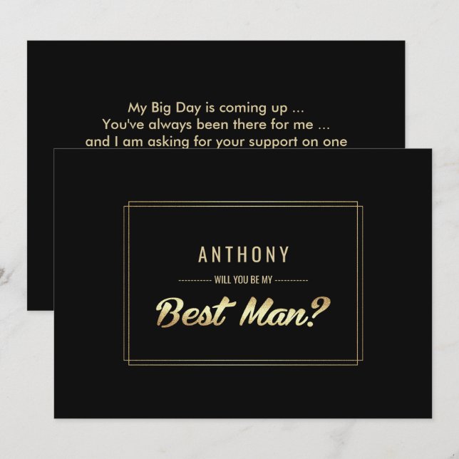 Will you be my Best Man? Black Gold Invitation (Front/Back)