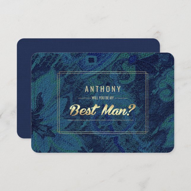 Will you be my Best Man? Blue Green Abstract  Invitation (Front/Back)