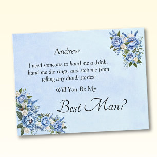 Will You Be My Best Man?  Blue Peony Card