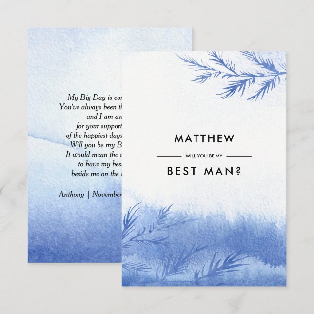 Will you be my Best Man? Blue Winter Branches Invitation (Front/Back)