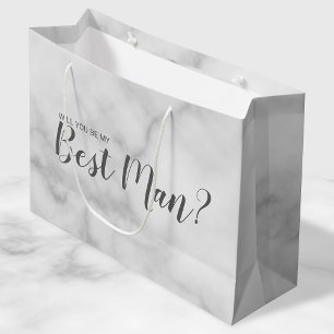 Will You Be My Best Man? Elegant Marble Script Large Gift Bag