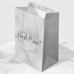 Will You Be My Best Man? Elegant Marble Script Medium Gift Bag