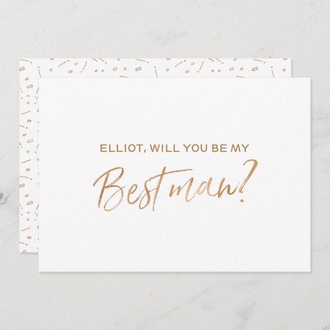 "Will you be my best man"|Gold Rose Hand lettered Invitation (Front/Back)