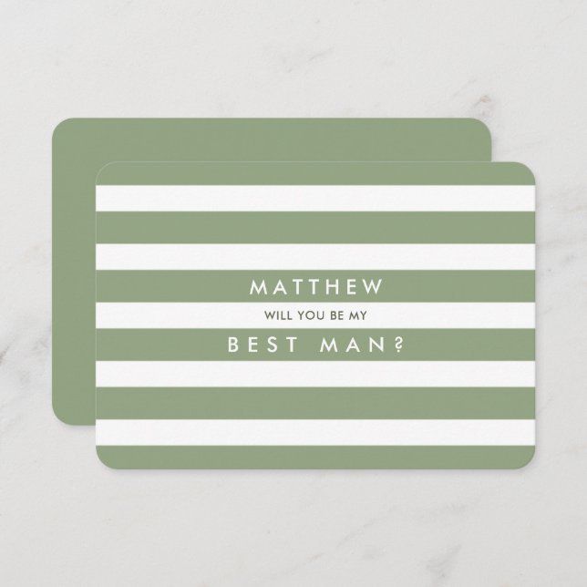 Will you be my Best Man? Green Stripe Pattern  Invitation (Front/Back)