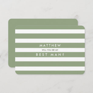 Will you be my Best Man? Green Stripe Pattern Invitation