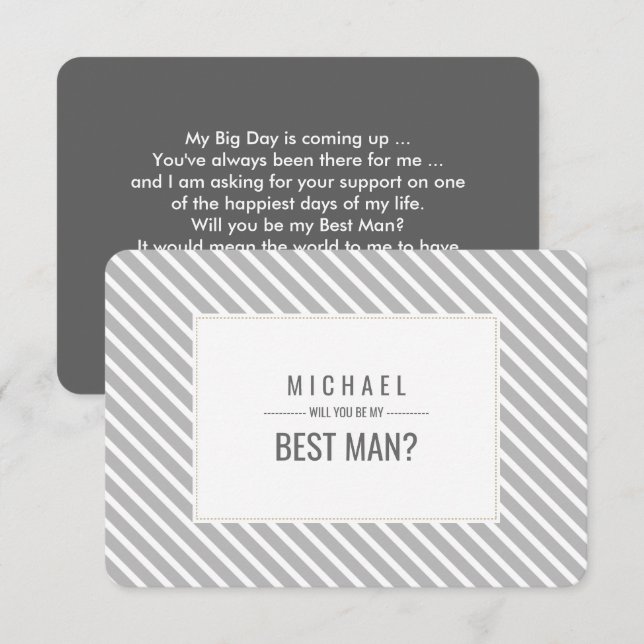Will you be my Best Man? Grey Stripe Pattern Invitation (Front/Back)