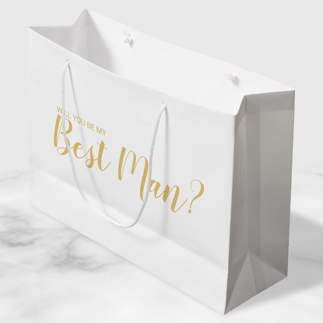 Will You Be My Best Man? Modern Script Gold Large Gift Bag (Creator Uploaded)
