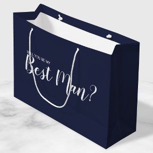 Will You Be My Best Man? Modern Script Navy Blue Large Gift Bag