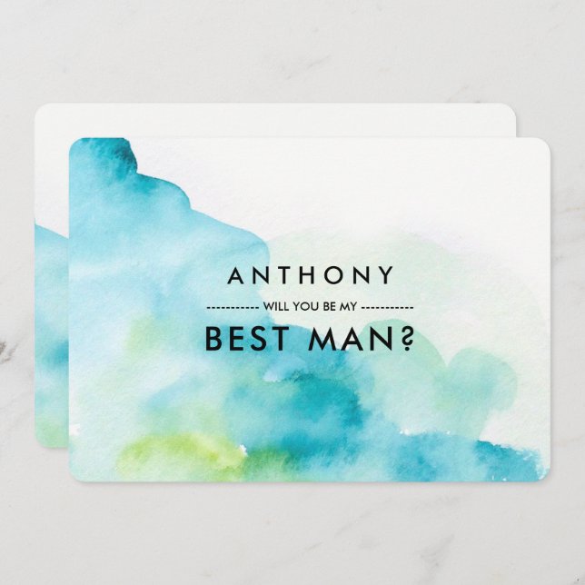 Will you be my Best Man? Modern Watercolor Invitation (Front/Back)