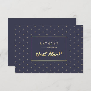 Will you be my Best Man? Navy Blue Gold Invitation