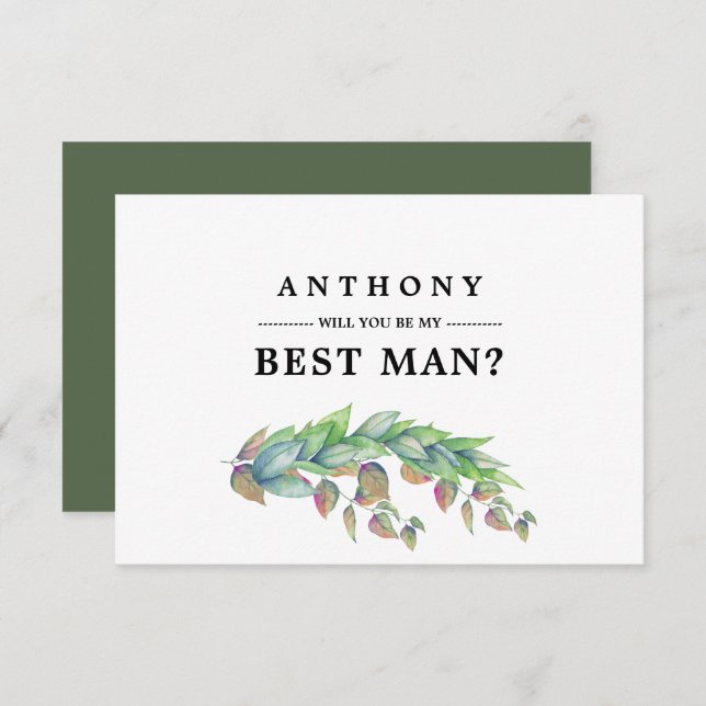 Will you be my Best Man? Rustic Botanical Invitation (Front/Back)