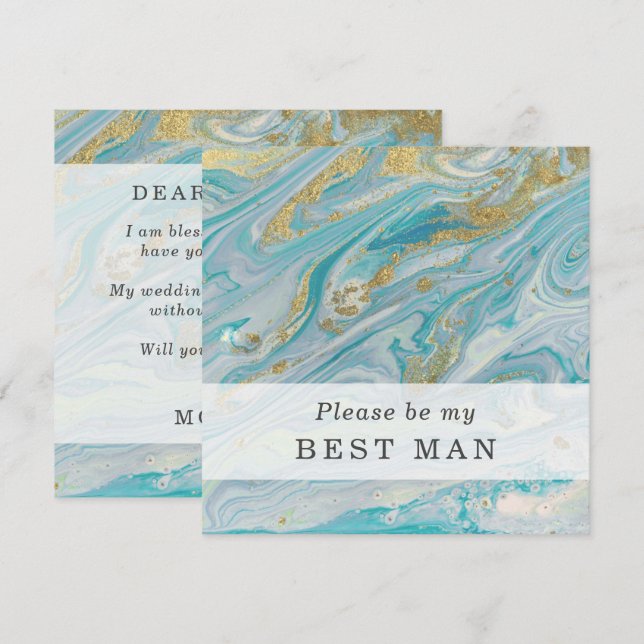 Will You Be My Best Man Turquoise & Gold Card (Front/Back)