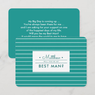 Will you be my Best Man? Turquoise White Stripes Invitation