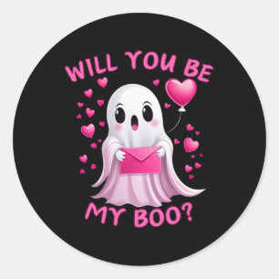 Will You Be My Boo Cute Ghost Halloween Spooky Sea Classic Round Sticker
