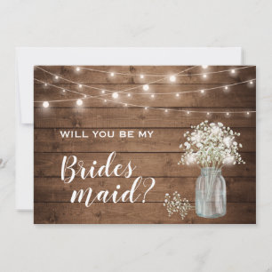 Will You Be My Bridesmaid Baby's Breath Mason Jar Invitation