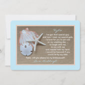 Will You Be My Bridesmaid Beach Blue Burlap Look Invitation (Front)