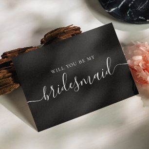 Will You Be My Bridesmaid Black Modern Script Invitation Postcard