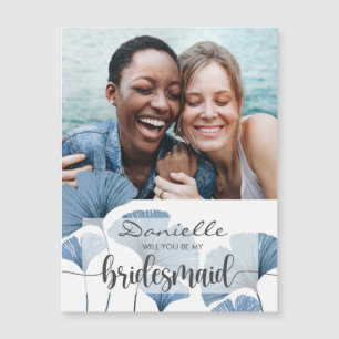 Will You Be My Bridesmaid Blue and White Photo  Magnetic Invitation