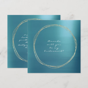 Will You Be My Bridesmaid Blue Aqua Luxury Gold Invitation