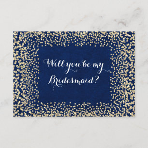 Will You Be My Bridesmaid Blue Gold Navy Faux Invitation