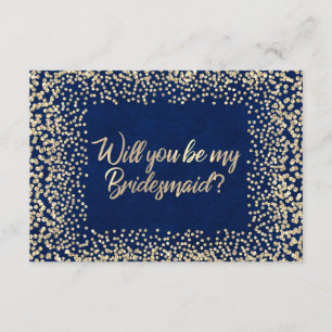 Will You Be My Bridesmaid Blue Navy Glitter Gold Invitation