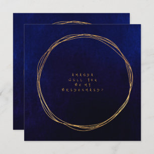 Will You Be My Bridesmaid Blue Navy Velvet Invitation