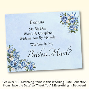 Will You Be My Bridesmaid? Blue Peony Card