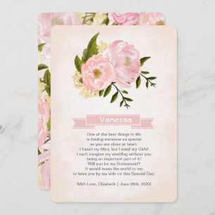 Will you be my Bridesmaid? Blush Pink Peonies Invitation