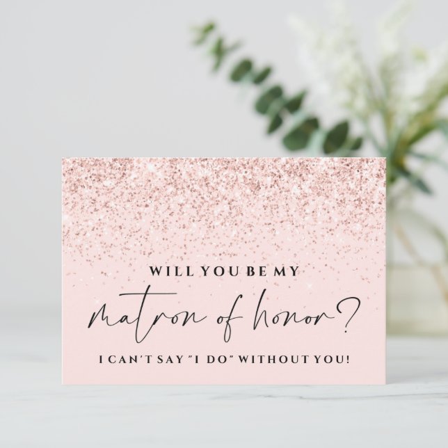 Will You Be My Bridesmaid Card - Blush Glitter (Standing Front)