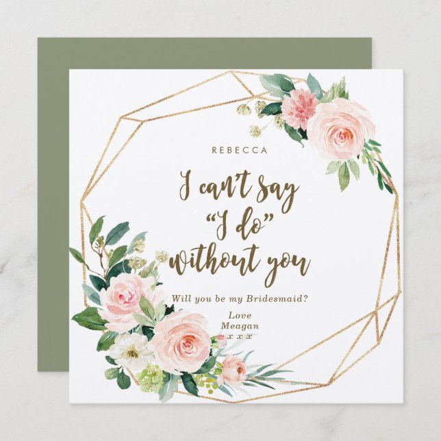 Will you be my bridesmaid card boho blush floral (Front/Back)