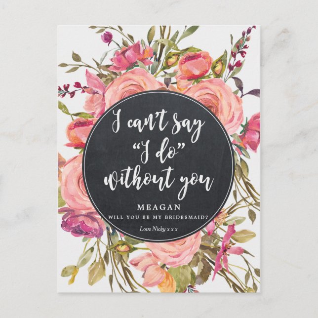 Will you be my bridesmaid card boho floral (Front)