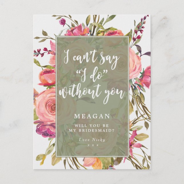 Will you be my bridesmaid card boho floral (Front)