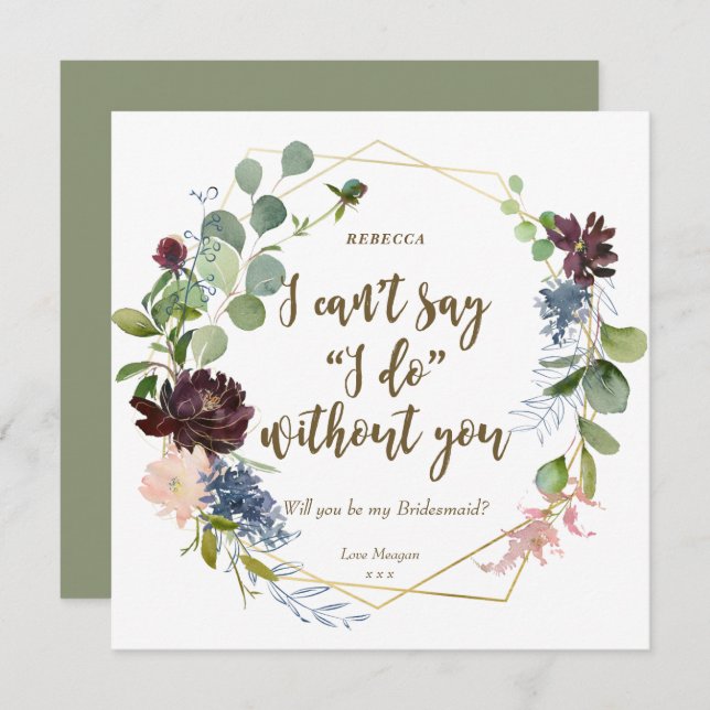 Will you be my bridesmaid card boho floral (Front/Back)