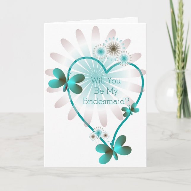 Will You Be My Bridesmaid Card Butterfly Hearts (Front)