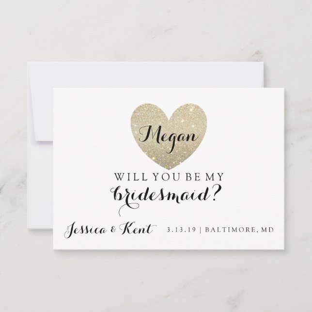Will You Be My Bridesmaid Card-Glitter Heart's Fab Invitation (Front)