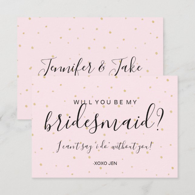 Will You Be My Bridesmaid Card - Gold Dots Pink (Front/Back)