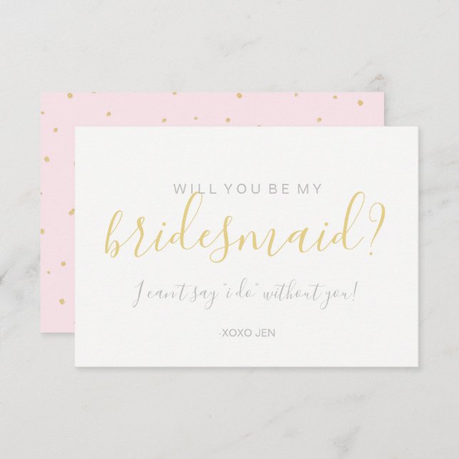 Will You Be My Bridesmaid Card - Gold Dots Pink (Front/Back)